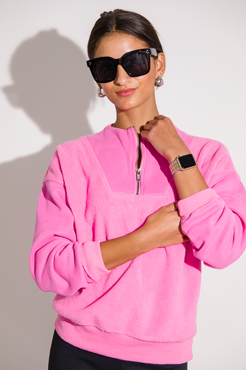 Fleece Contrast Half Zip, Pink