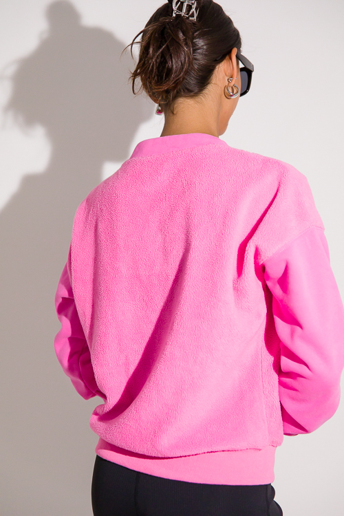 Fleece Contrast Half Zip, Pink