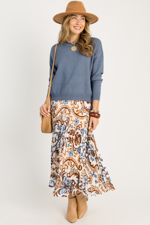 Pleated Print Maxi Skirt, Ivory
