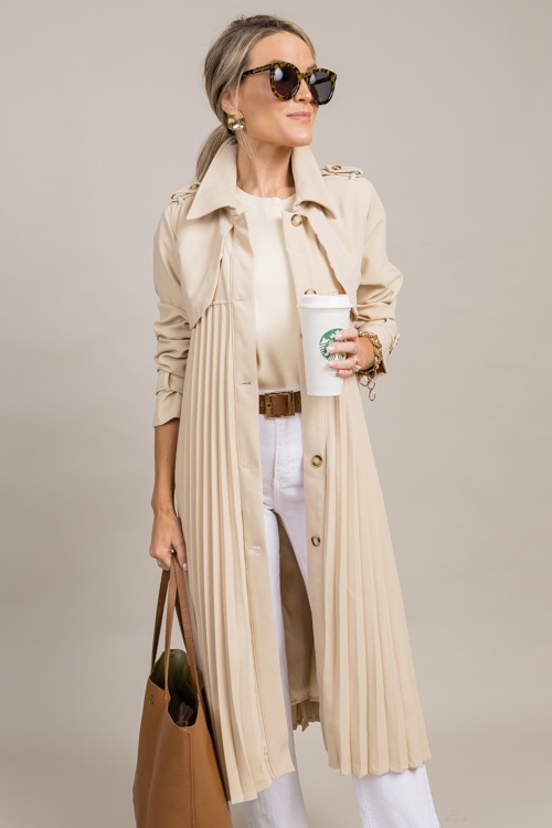 Pleated Trench Coat, Beige