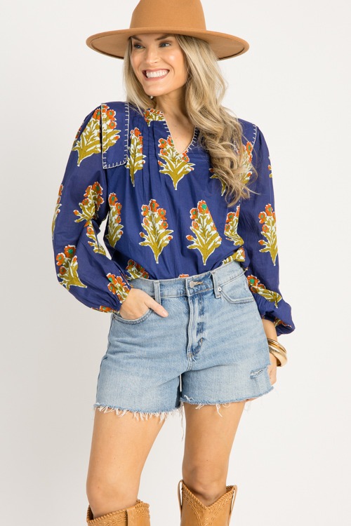 Margaret Floral Top, Navy