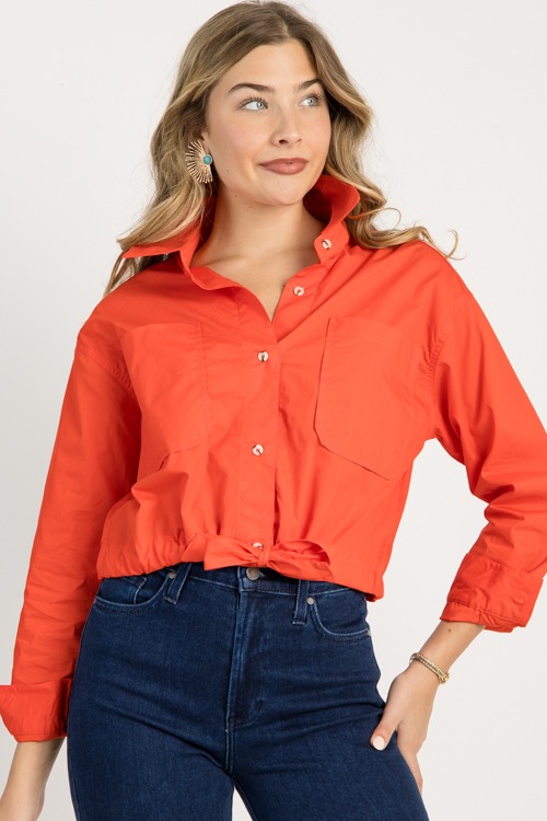 Tie Hem Shirt, Tomato Red