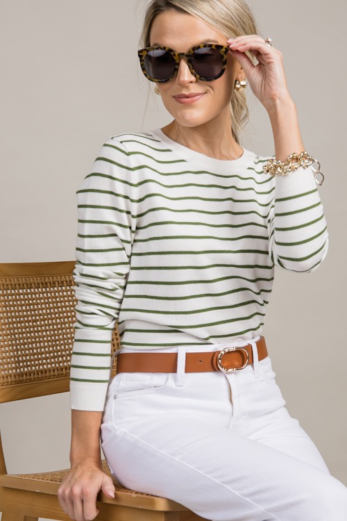 Landon Stripe Sweater, White/Green