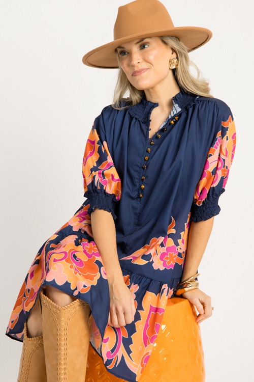 Jada Printed Dress, Navy