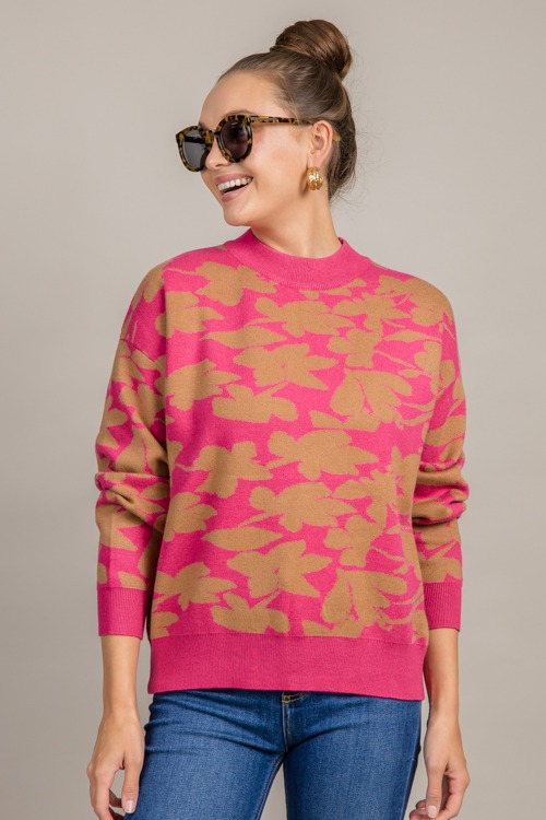 Joy Floral Sweater, Magenta/Taupe