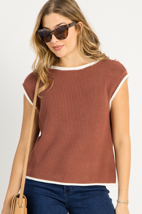 Contrast Edge Sweater Vest, Irish Coffee