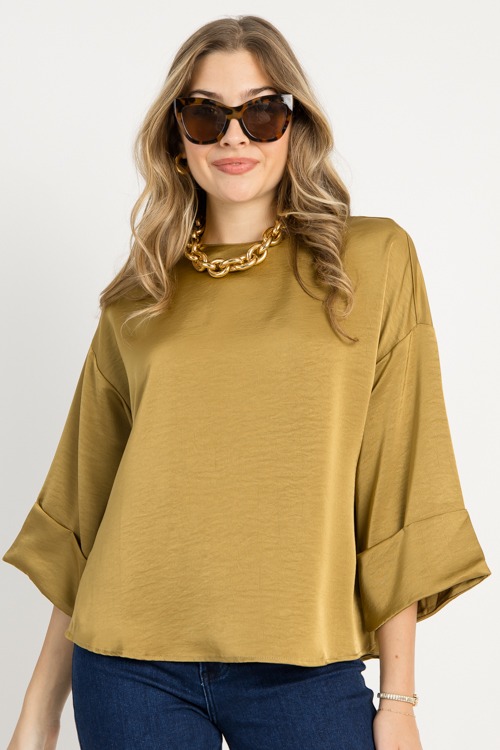 Cuff Sleeve Satin Blouse, Mustard