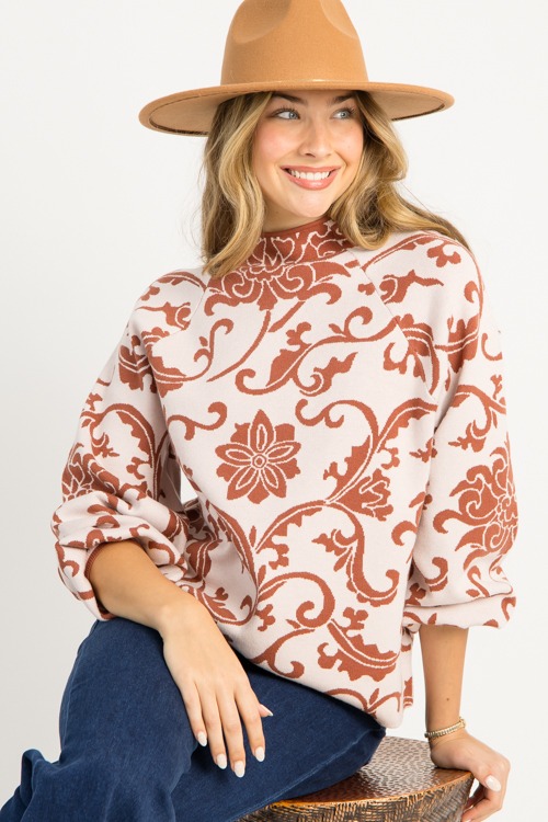 Floral Vine Sweater, Blush Brown