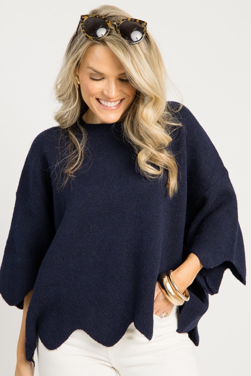 Wavy Trim Sweater, Navy