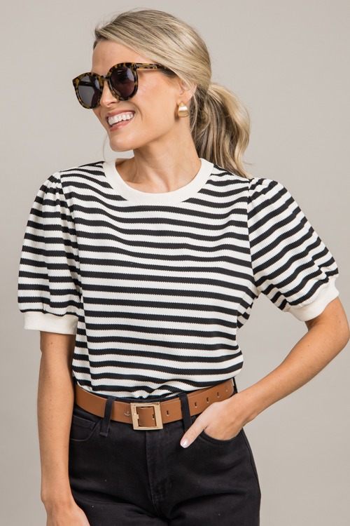 Corina Stripe Top, Black