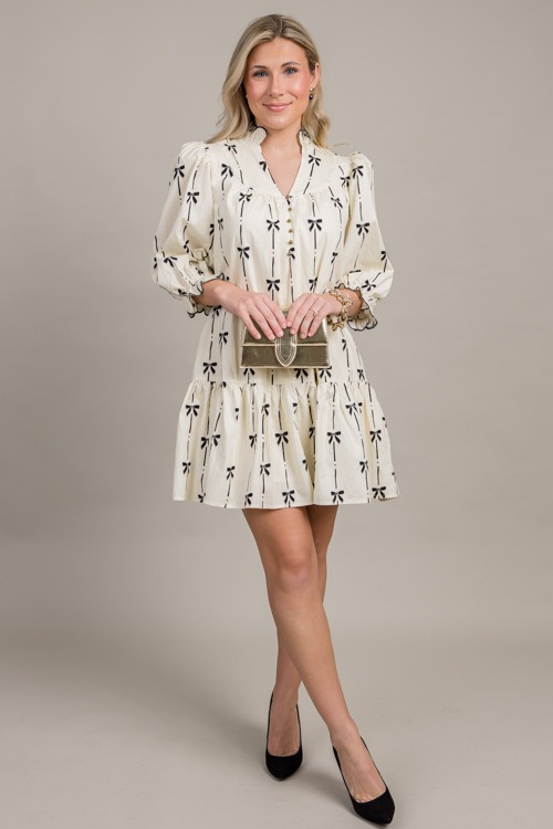 Bow Print Ruffle Dress, Natural - 0917-61.jpg