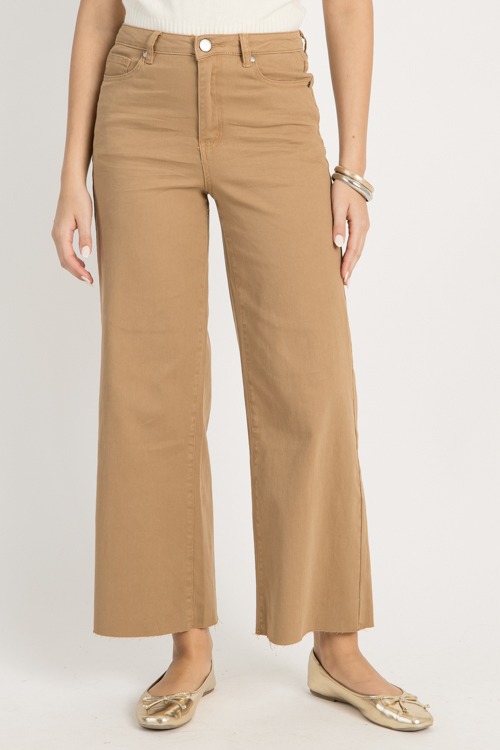 Raw Hem Wide Leg Pants, Pecan