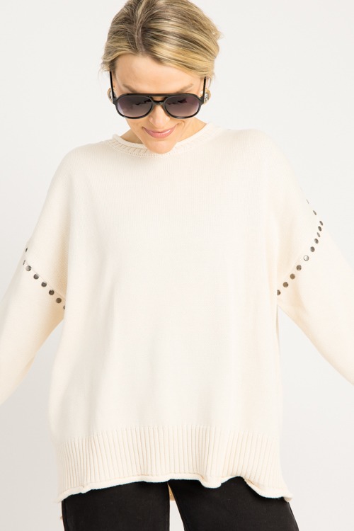Studded Oversize Sweater, Off White