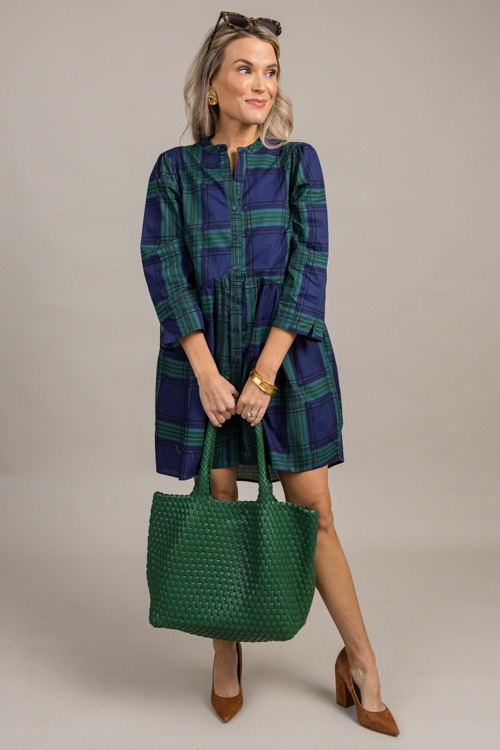 Harris Plaid Dress Navy Green New Arrivals The Blue Door Boutique