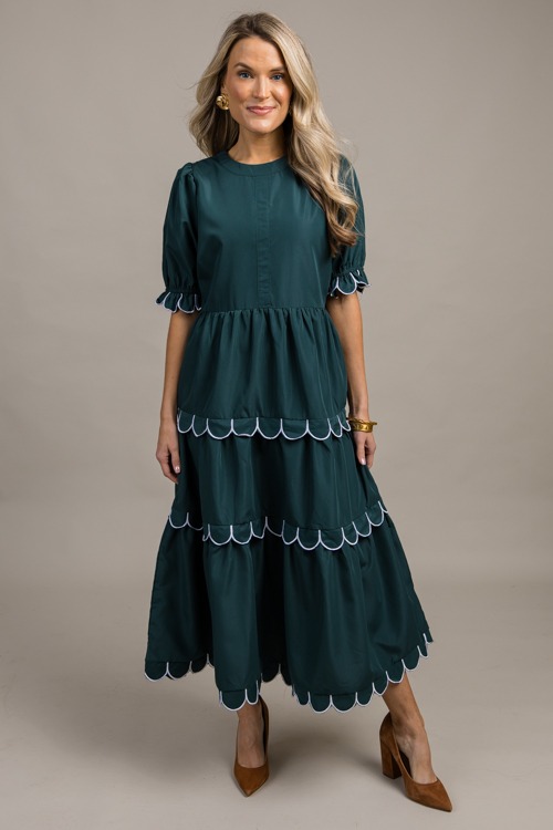 Scallop Contrast Midi, Hunter Green