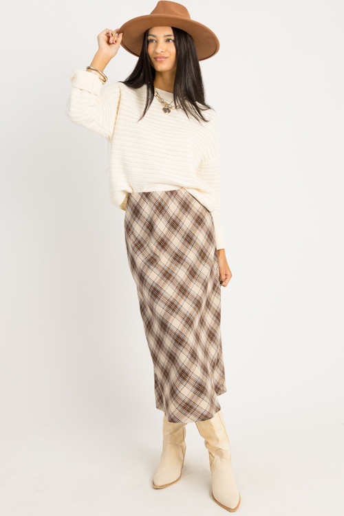 Classic Plaid Midi Skirt, Brown - 0918-136.jpg