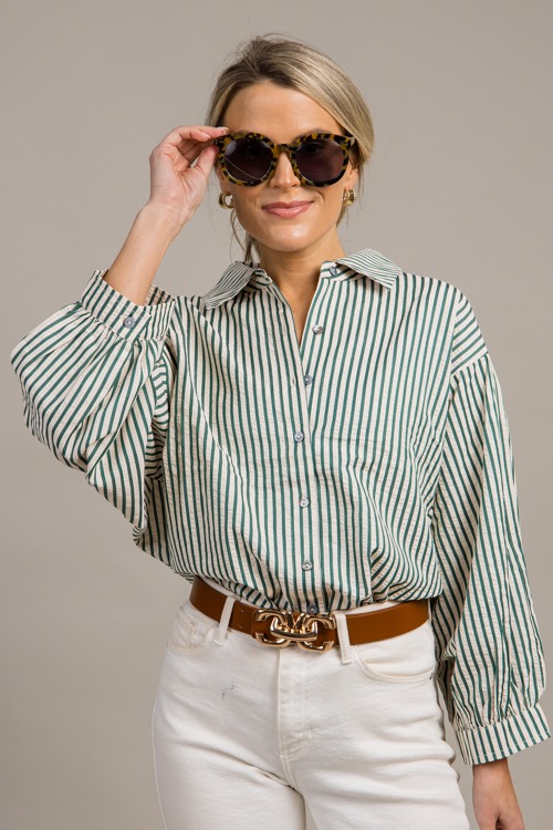 Cathleen Stripe Shirt, H. Green - 0918-142h.jpg