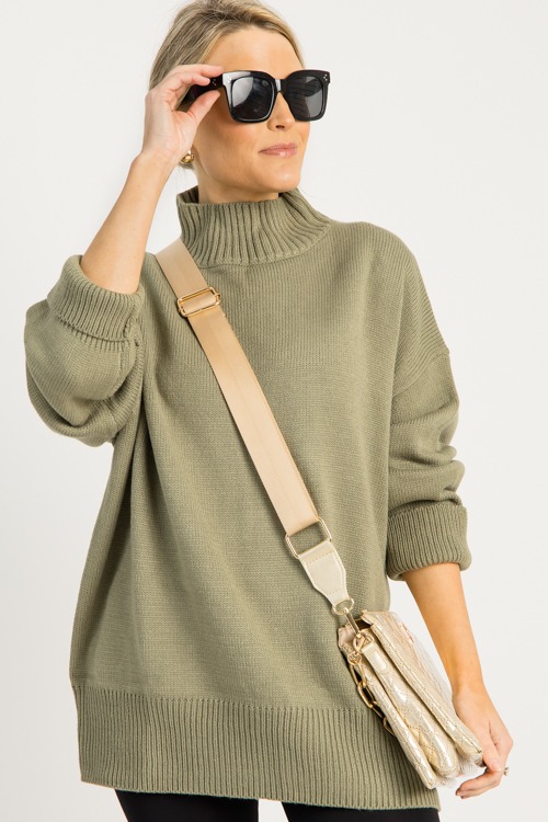 Mock Neck Tunic Sweater, Olive