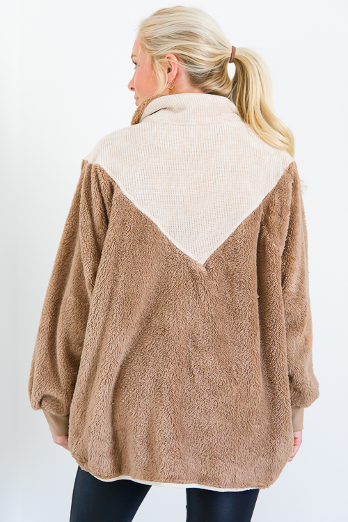 Colorblock Fuzzy Pullover, Mocha