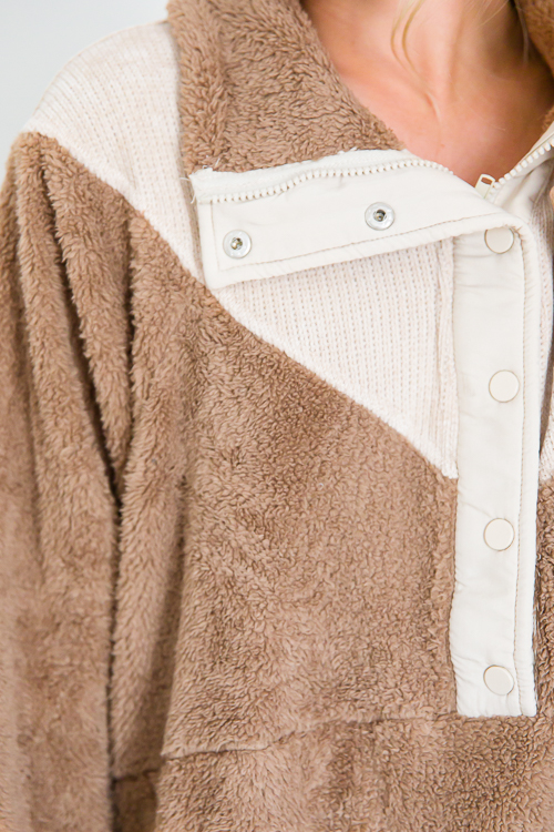 Colorblock Fuzzy Pullover, Mocha