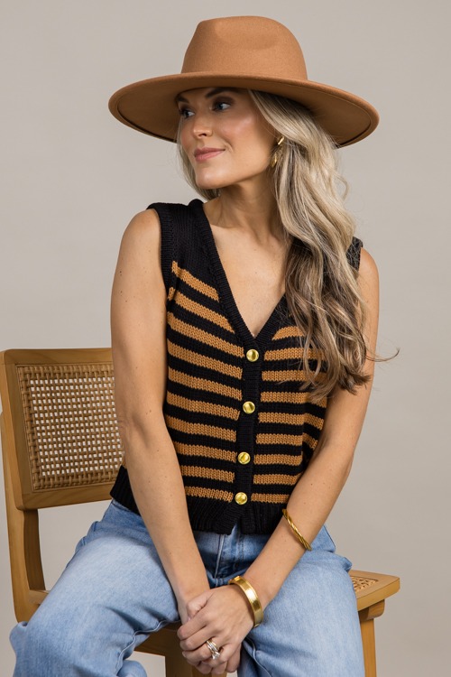 Helen Stripe Vest, Black/Camel