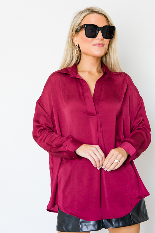Cory Satin Blouse, Burgundy