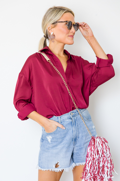Cory Satin Blouse, Burgundy