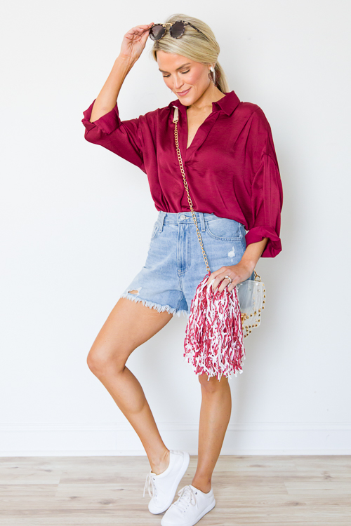 Cory Satin Blouse, Burgundy