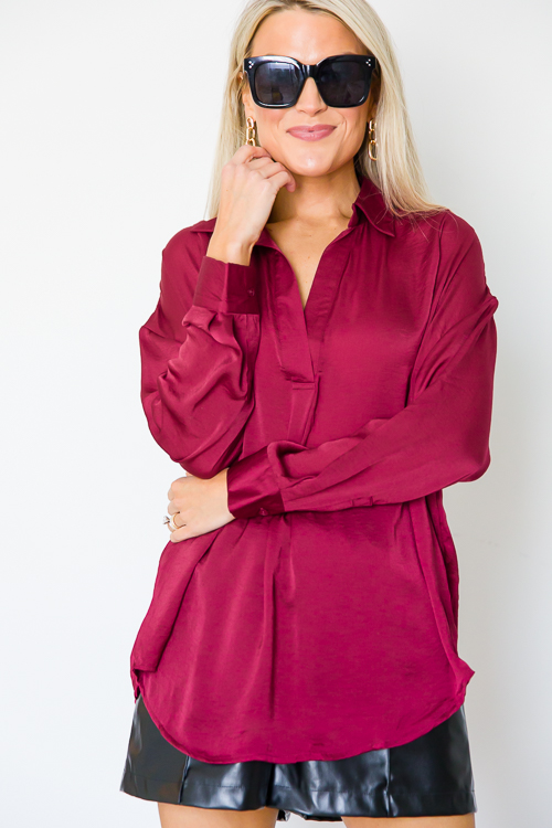 Cory Satin Blouse, Burgundy