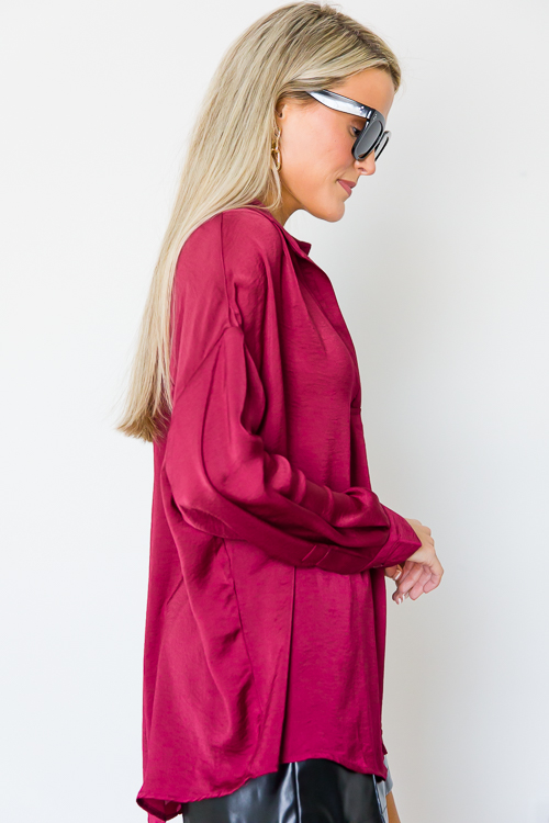 Cory Satin Blouse, Burgundy