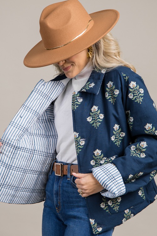 Flower Stems Jacket, Navy Ivory