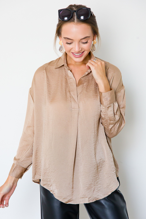 Cory Satin Blouse, Taupe
