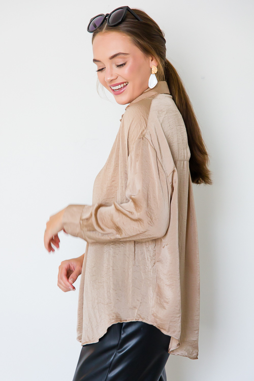 Cory Satin Blouse, Taupe