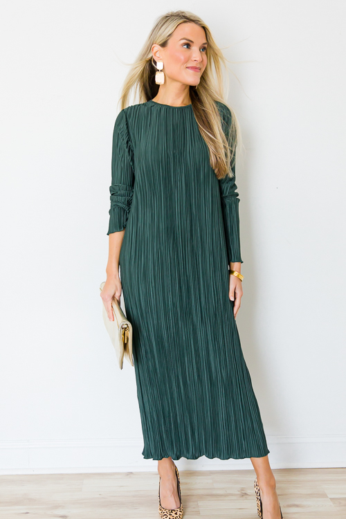 Pleated Midi, Midnight Green