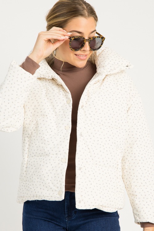 Ditsy Floral Puffer Jacket, Cream