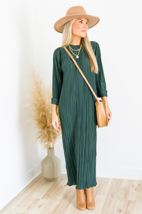 Pleated Midi, Midnight Green