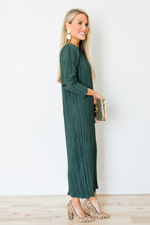 Pleated Midi, Midnight Green