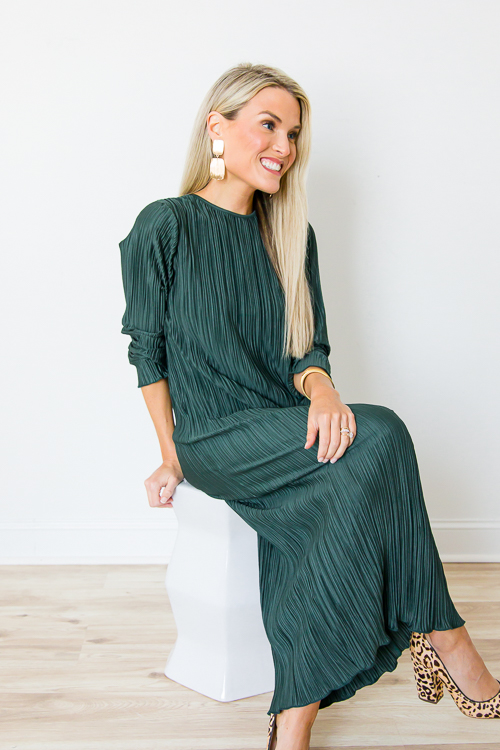 Pleated Midi, Midnight Green