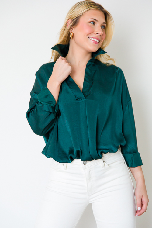 Cory Satin Blouse, Hunter Green