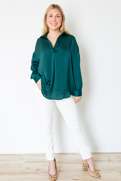 Cory Satin Blouse, Hunter Green