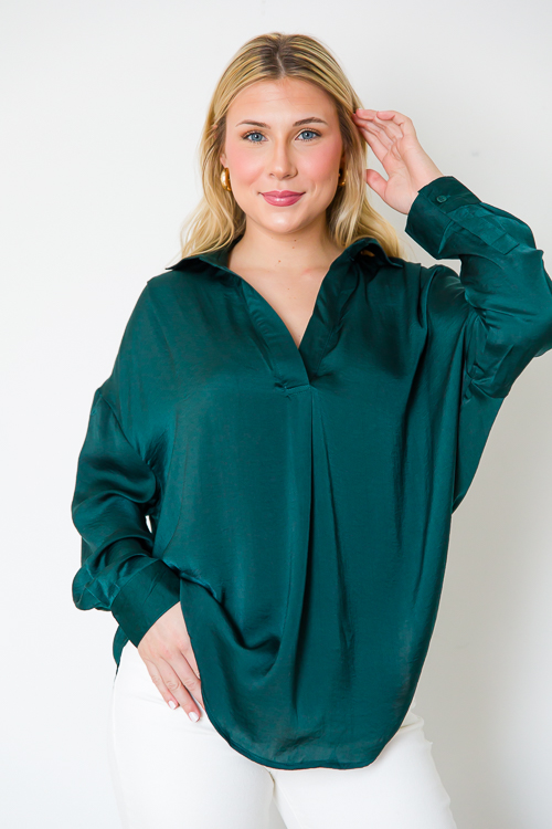 Cory Satin Blouse, Hunter Green