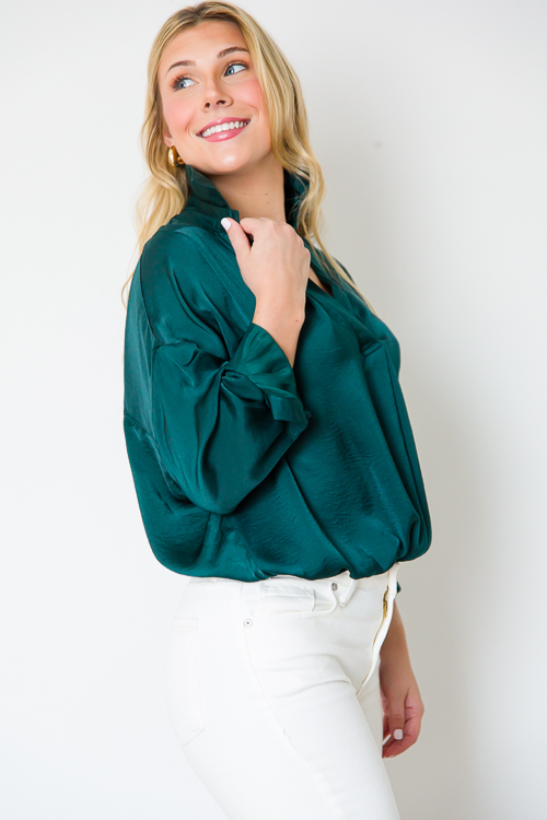 Cory Satin Blouse, Hunter Green