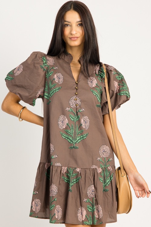 Margot Floral Dress, Brown
