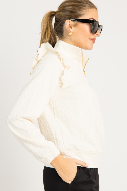 Preppy Texture Half Zip, Ecru