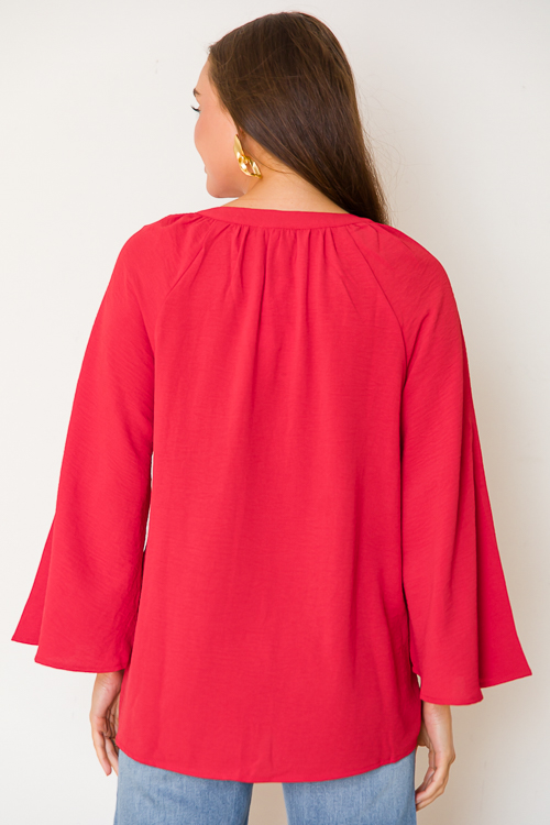 Flare Sleeve Blouse, Tomato Red