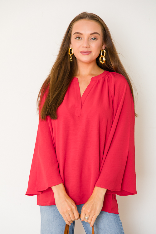 Flare Sleeve Blouse, Tomato Red