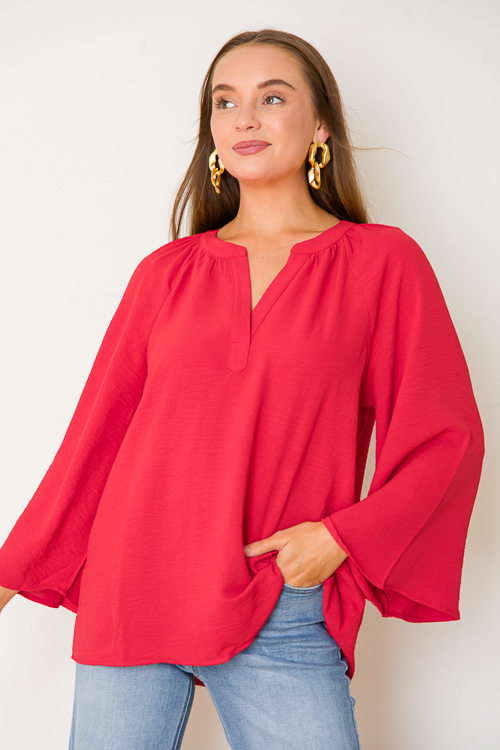 Flare Sleeve Blouse, Tomato Red