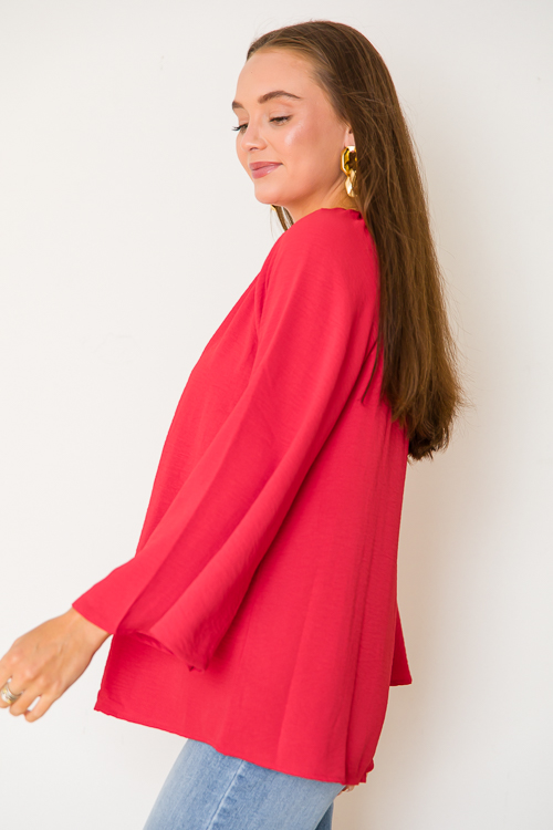 Flare Sleeve Blouse, Tomato Red