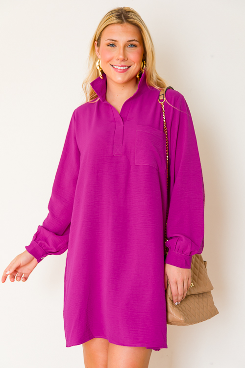 Single Pocket Shirt Dress, Magenta