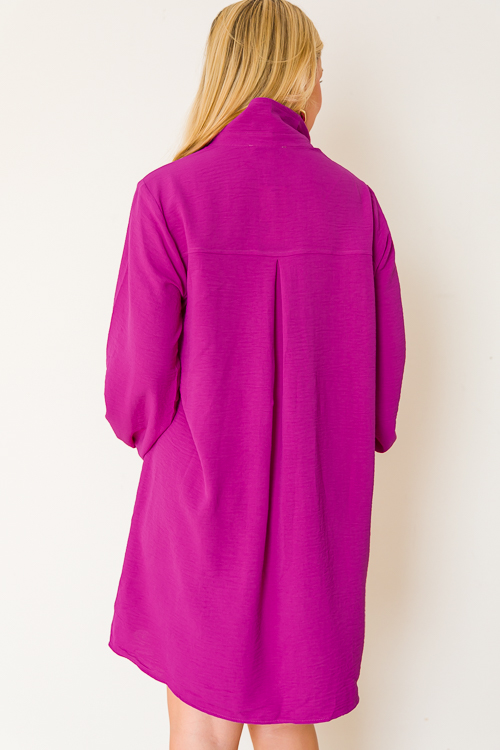 Single Pocket Shirt Dress, Magenta